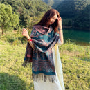 Style 3 Women's Ethnic Faux Cashmere Shawl Wrap - Jacquard Pattern Tassel Scarf (A unique blue)