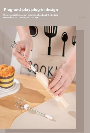 White Mini Hand Mixer with Frother & Balloon Whisk Heads - Rechargeable Kitchen Tool