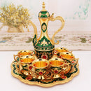 Elegant Gold Metal Serving Set - Decanter, 6 Cups, Tray (Gold Green)