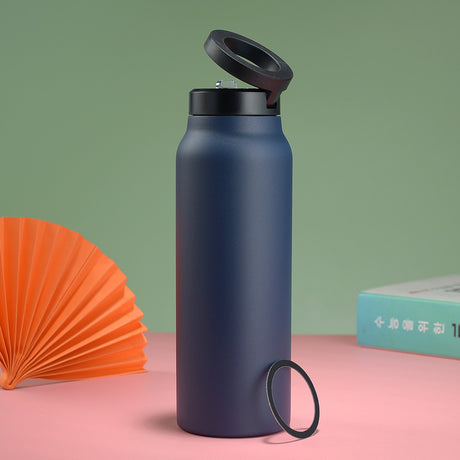 Stainless Steel Insulated Water Bottle with Integrated Magnetic Phone Stand - Blue (32oz)