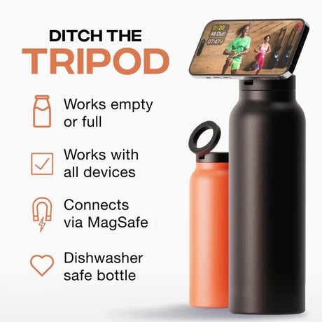 Stainless Steel Insulated Water Bottle with Integrated Magnetic Phone Stand - Blue (32oz)