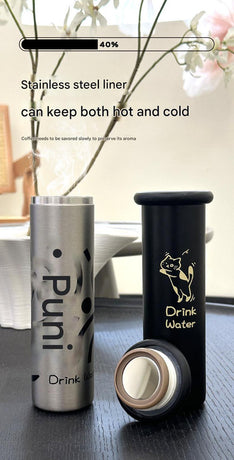 Mini Insulated Coffee Cup - 316 Stainless Steel, Portable & Stylish - White Kitten (300ml+cup brush)