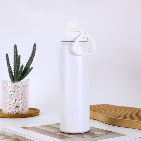 White Portable Travel Thermos Bottle - Leakproof Stainless Steel Flask with Carry Handle (22oz - 660ml)