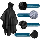 Black Portable Outdoor Camping Poncho - Can be used as Raincoat, Tarp, Ground Cover
