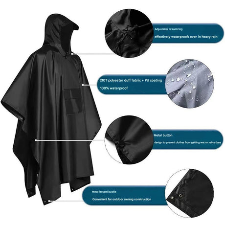 Green Portable Outdoor Camping Poncho - Can be used as Raincoat, Tarp, Ground Cover
