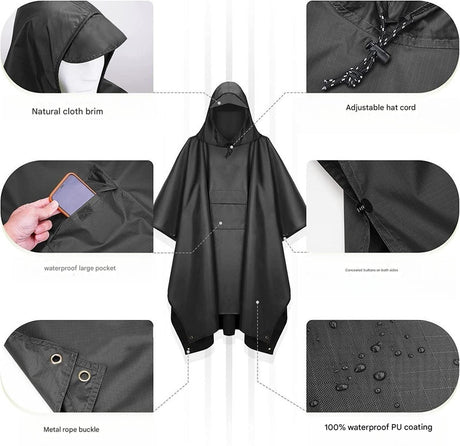 Green Portable Outdoor Camping Poncho - Can be used as Raincoat, Tarp, Ground Cover