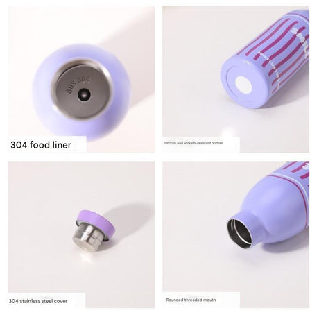 Cute Milk Bottle Thermos - 500ml Stainless Steel Insulated Water Bottle (Purple Stripes)