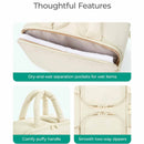 White Puffy Travel Wash Bag with Wide-Mouth Access and Wet-Dry Pockets