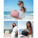 Peach Puffy Travel Wash Bag with Wide-Mouth Access and Wet-Dry Pockets