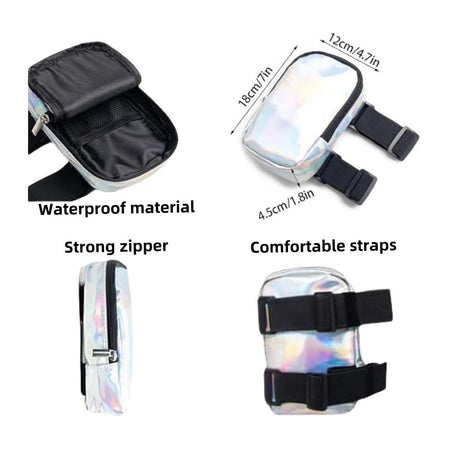 Green Shiny Holographic Thigh Holster Bag - Hands-Free Festival & Hiking Gear
