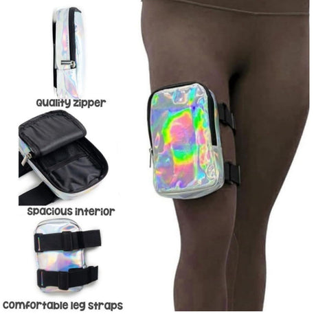 Pink Shiny Holographic Thigh Holster Bag - Hands-Free Festival & Hiking Gear