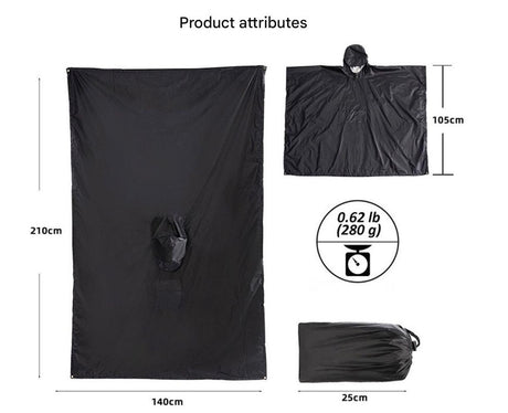 Orange Portable Outdoor Camping Poncho - Can be used as Raincoat, Tarp, Ground Cover (Polyester silver coated without pockets)