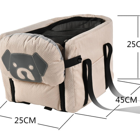 Beige Pet Car Booster Seat for Small Dogs & Cats - Safe Travel Carrier Bed