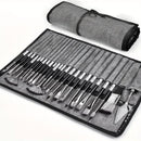 24pc Artist Paint Brush Set with Canvas Roll-Up Case - Nylon Hair Brushes for Acrylic Watercolor Oil Gouache Painting