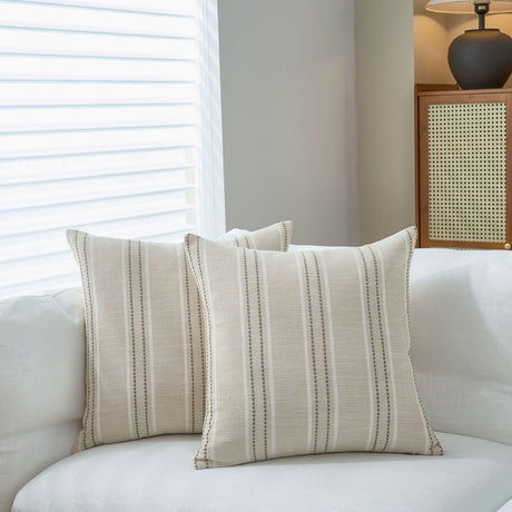 Textured Vertical Striped Pillowcases - Scandinavian Home Decor Accents (Green Stripes Pair - 45x45cm)