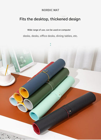 Wine red/yellow Extra-Large Leather Table Mat for Study & Work - Pad for Students & Office Use (100x50cm)