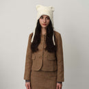 White Fluffy Cat Ear Winter Earflap Hat Women Knitted Warm Cold Weather Cap