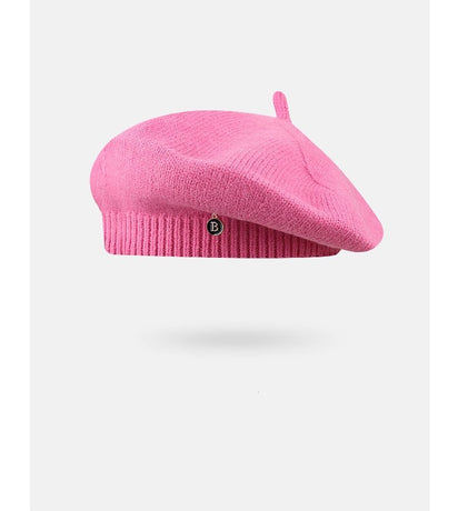Pink Vintage Inspired Knitted Beret - Stretchy & Comfortable Wool Blend Cap