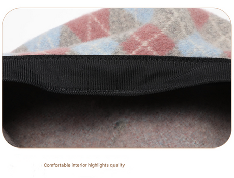 Diamond Colorblock Wool Beret - Stylish Plaid Painter Hat, Warm and Soft - (Blue)
