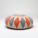 Diamond Colorblock Wool Beret - Stylish Plaid Painter Hat, Warm and Soft - (Orange)