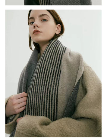 Grey Elegant Color Block Striped Scarf -Men's & Women's Versatile, Winter Warmth 165x29cm