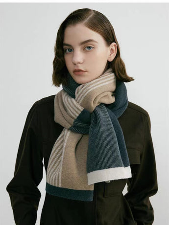 Green Elegant Color Block Striped Scarf -Men's & Women's Versatile, Winter Warmth 165x29cm