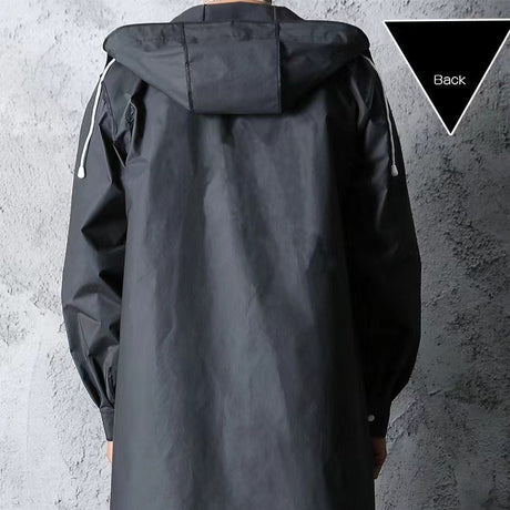 Stylish Black Trench Raincoat - Extra Long, Hooded, for Hiking & Fishing - XL