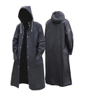 Stylish Black Trench Raincoat - Extra Long, Hooded, for Hiking & Fishing - XXXL