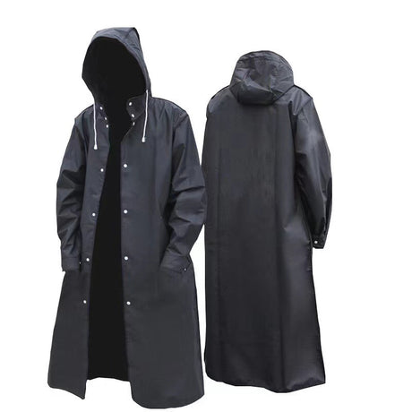 Stylish Black Trench Raincoat - Extra Long, Hooded, for Hiking & Fishing - XXXL