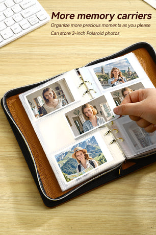 Pink PU Leather Zippered Photo Album - Holds 240 3 Prints