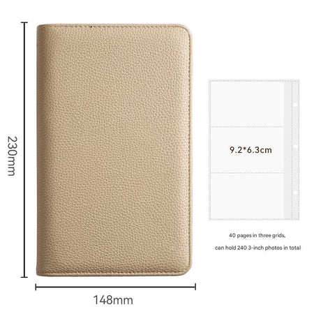 Beige PU Leather Zippered Photo Album - Holds 240 3 Prints