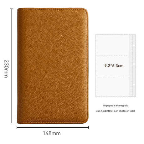 Brown PU Leather Zippered Photo Album - Holds 240 3 Prints