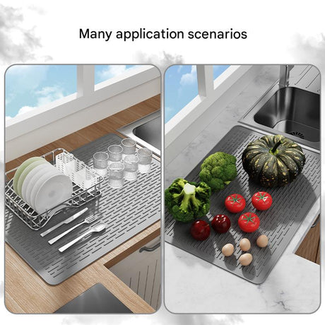 Black Extra Large Silicone Countertop Protector & Dish Drying Mat - Dishwasher Safe (71x50cm)