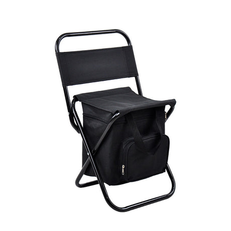 Foldable Camping Chair with Integrated 10L Insulated Cooler Bag - Black