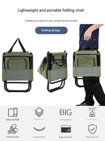 Foldable Camping Chair with Integrated 10L Insulated Cooler Bag - Black