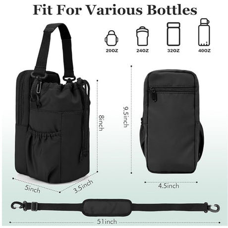 Grey Portable Crossbody Water Bottle Holder with Multiple Pockets - Thermal Cooler Bag