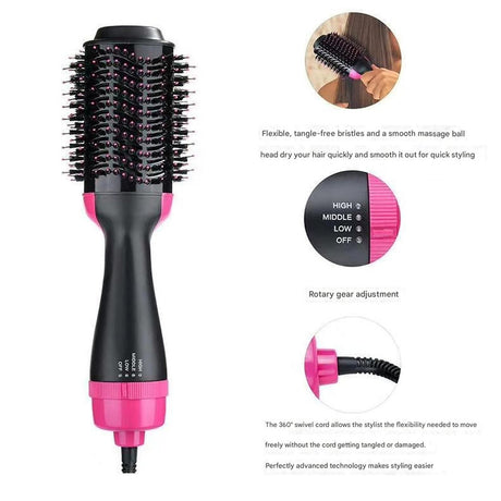Red 3-in-1 Hot Air Brush Hair Dryer & Styler - Volumizer, Straightener, Curler