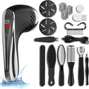 Black Rechargeable Electric Foot Grinder with Suction - Complete 10-Piece Pedicure Kit