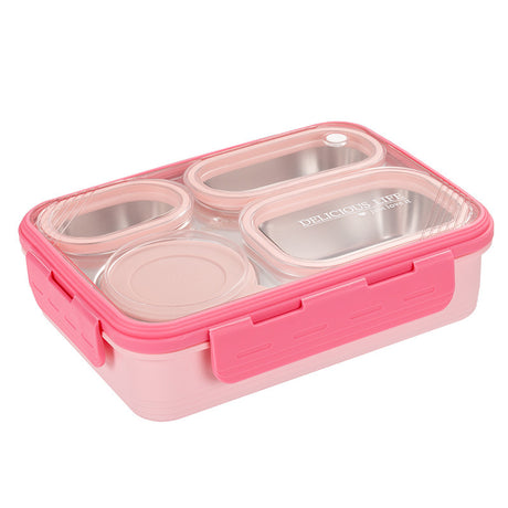 Pink 3-Compartment Stainless Steel Bento Lunch Box - Leak-Proof, for Kids & Adults for School & Office