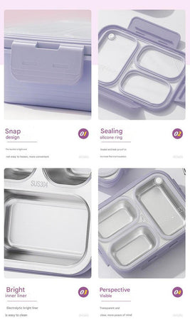 Green 3-Compartment Stainless Steel Bento Lunch Box - Leak-Proof, for Kids & Adults for School & Office