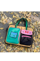 Black Color Block Canvas Laptop Tote Bag - Funky Multi-Pocket Design for Women (37*31*3cm)