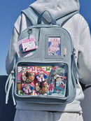 Light blue Large Capacity Anime Denim Bookbag for School Commute  Anime Fans