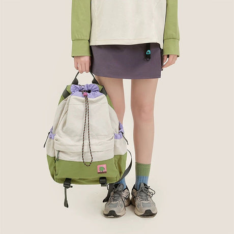 Beige Stylish Lightweight Drawstring Backpack for Women Men Hiking Travel