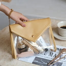 Yellow Chic Envelope Makeup Bag with Transparent Waterproof Design