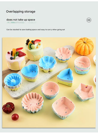 Style 9 Silicone Mini Cake Molds (30 Pack) -  For Cupcakes, Desserts (6.5x6.5x3cm)