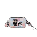Pink plaid Unique Doodle Print PU Leather Bag - Lightweight Crossbody with Character