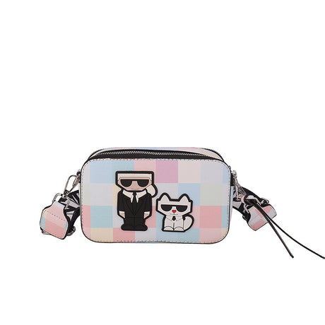 Pink plaid Unique Doodle Print PU Leather Bag - Lightweight Crossbody with Character