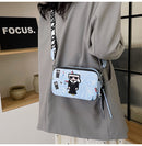 Light blue Unique Doodle Print PU Leather Bag - Lightweight Crossbody with Character