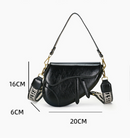 Silver Chic Saddle Crossbody Bag with Wide Guitar Strap - PU Leather