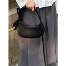 Chic Black Crescent Bag with Statement Bow - PU Leather Shoulder Purse